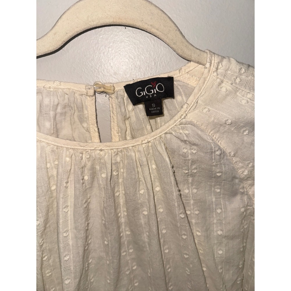 Gigio USA Ivory Swiss Dot Puff Sleeve Babydoll Mini Dress Cream Small - Picture 6 of 6